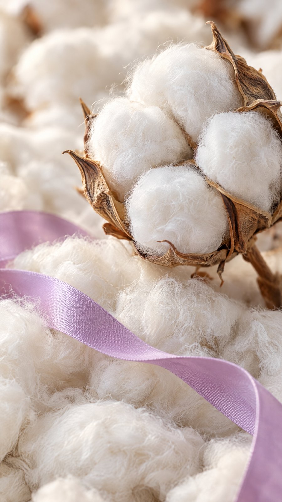 Raw cotton fibers and an open cotton boll